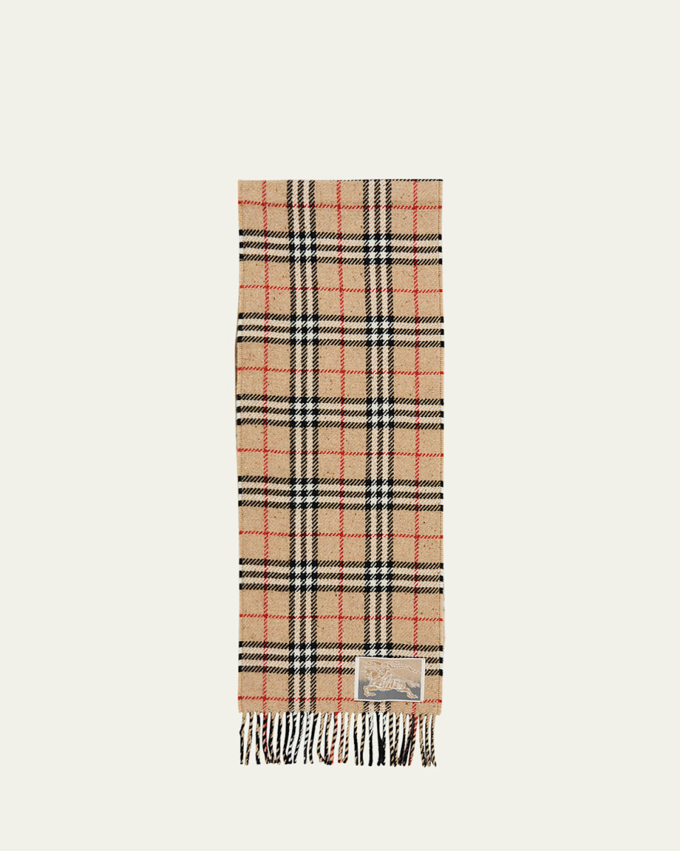 Check-Print Fringe Trim Scarf